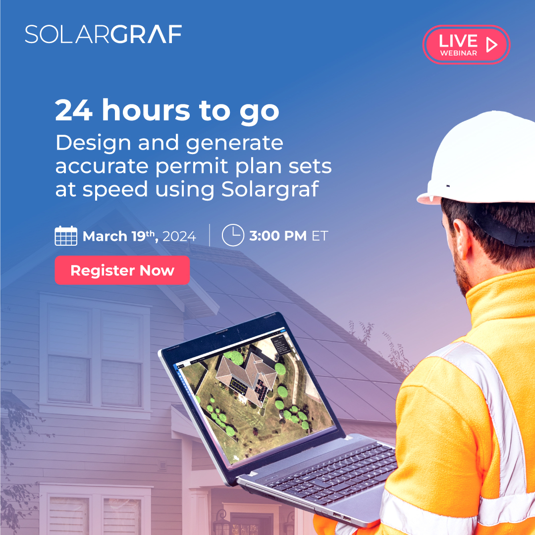 Solargraf_App's tweet image. Countdown is ON! ⏳ 

24 hours until our groundbreaking webinar.​

'Design and Generate Accurate Permit Plan Sets at Speed Using Solargraf'​

See you tomorrow at 3:00 PM ET​
​
Register Now: bit.ly/48Lhu9Q

#PowerUpWithSolargraf #Webinar #SolarProjects #SolarIndustry