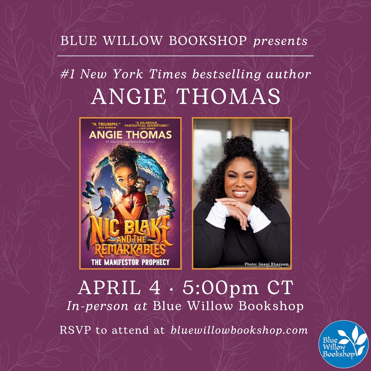 📣 Very exciting event announcement! #1 NYT bestselling superstar author @angiecthomas is coming to the bookshop to celebrate her magical #mglit debut, NIC BLAKE AND THE REMARKABLES! 💫 Don't miss it, friends! bluewillowbookshop.com/event/thomas-2… #Houston @HarperChildrens