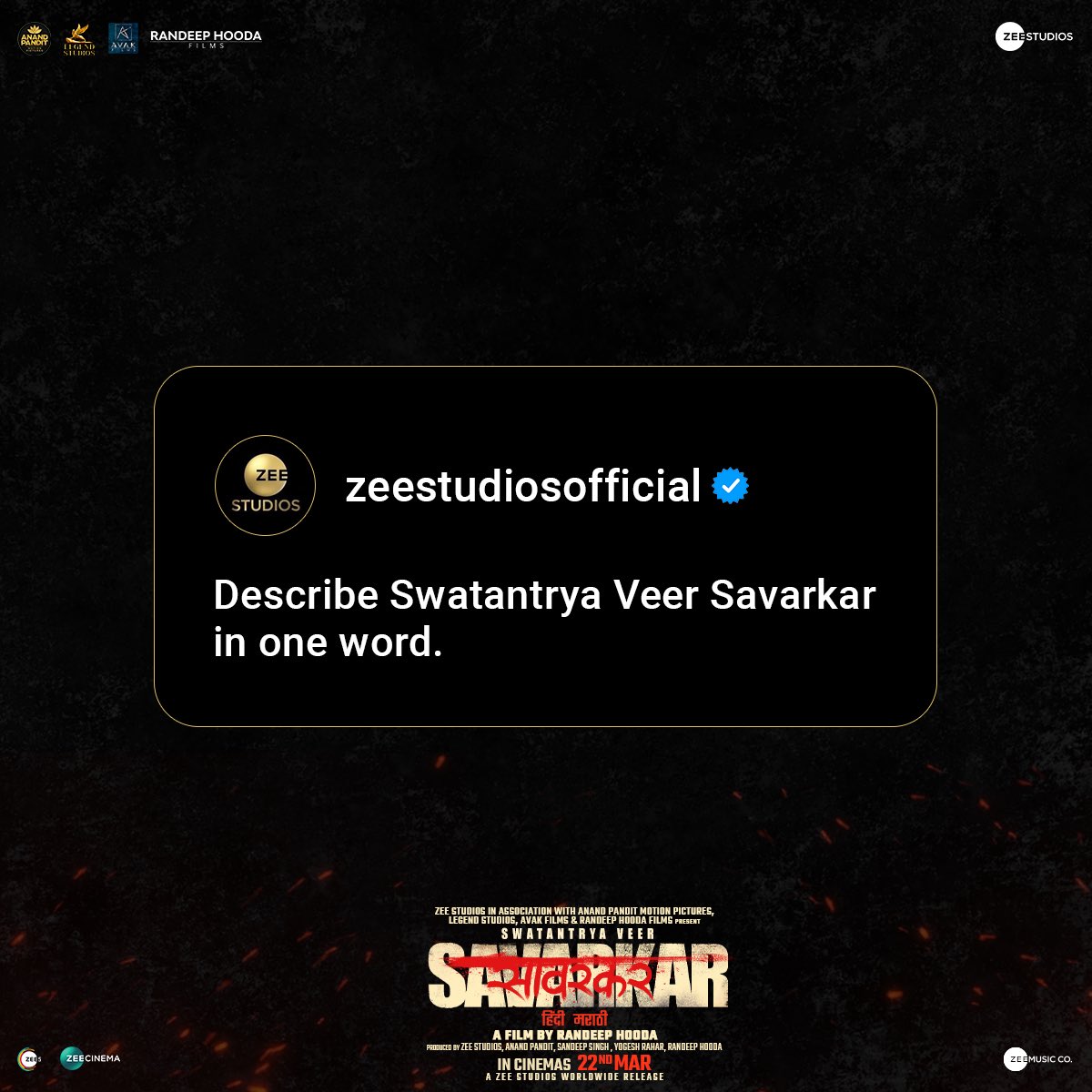 Calling all history enthusiasts! How would you describe the visionary #SwatantryaVeerSavarkar, let us know in the comment section below👇 Trailer out now 🔗 - bit.ly/SwatantryaVeer… In cinemas this Friday. #VeerSavarkarOn22March #WhoKilledHisStory