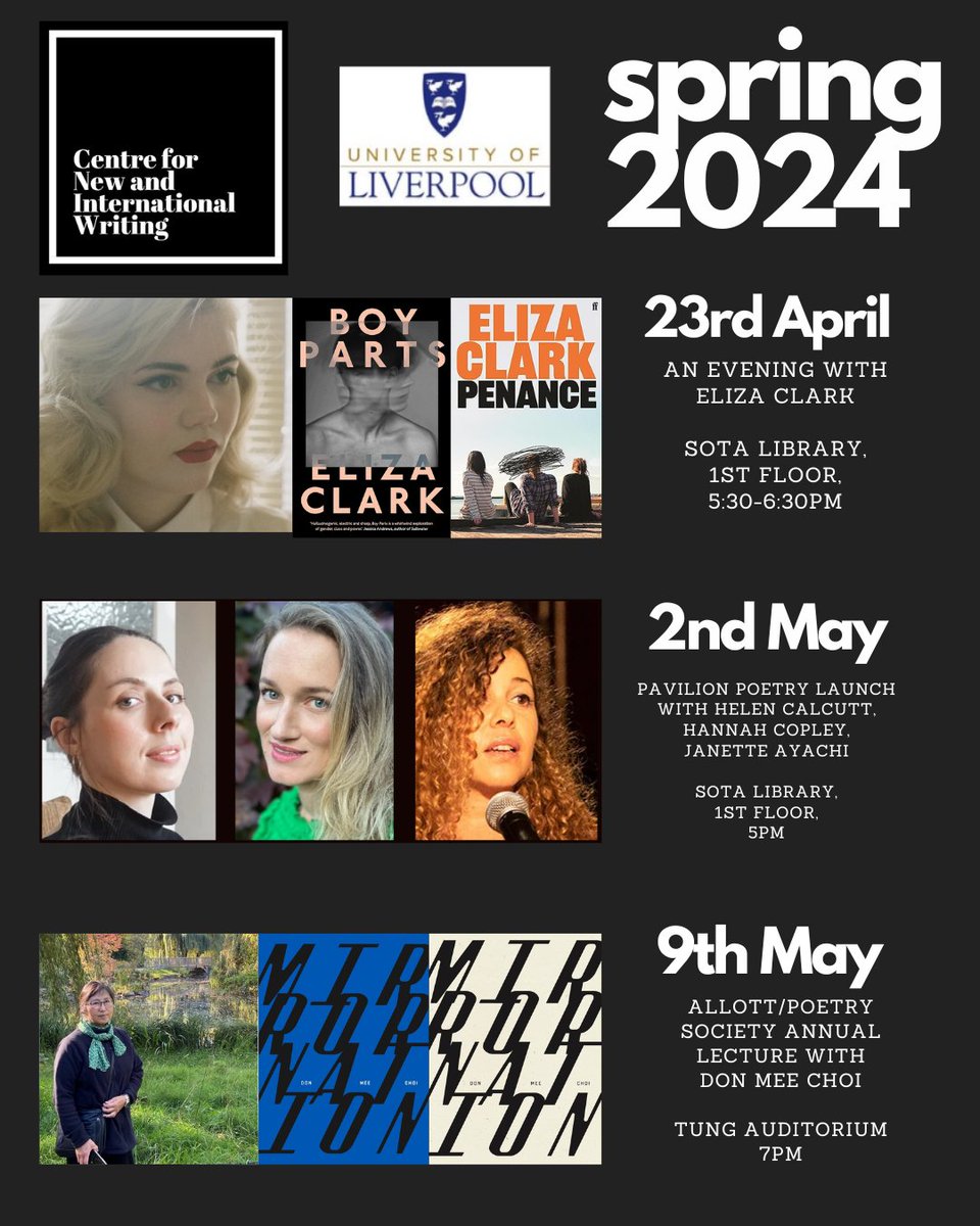 🌹Look at what spring has to offer🌹 An Evening with @FancyEliza : Online ticketsource.co.uk/school-of-the-… & in-person ticketsource.co.uk/school-of-the-… Pavilion Launch @HelenCalcutt , @HCopley, @janetteayachi : ticketsource.co.uk/school-of-the-… Allot/Poetry Society @DonMeeChoi: thetungauditorium.com/events/allott-…