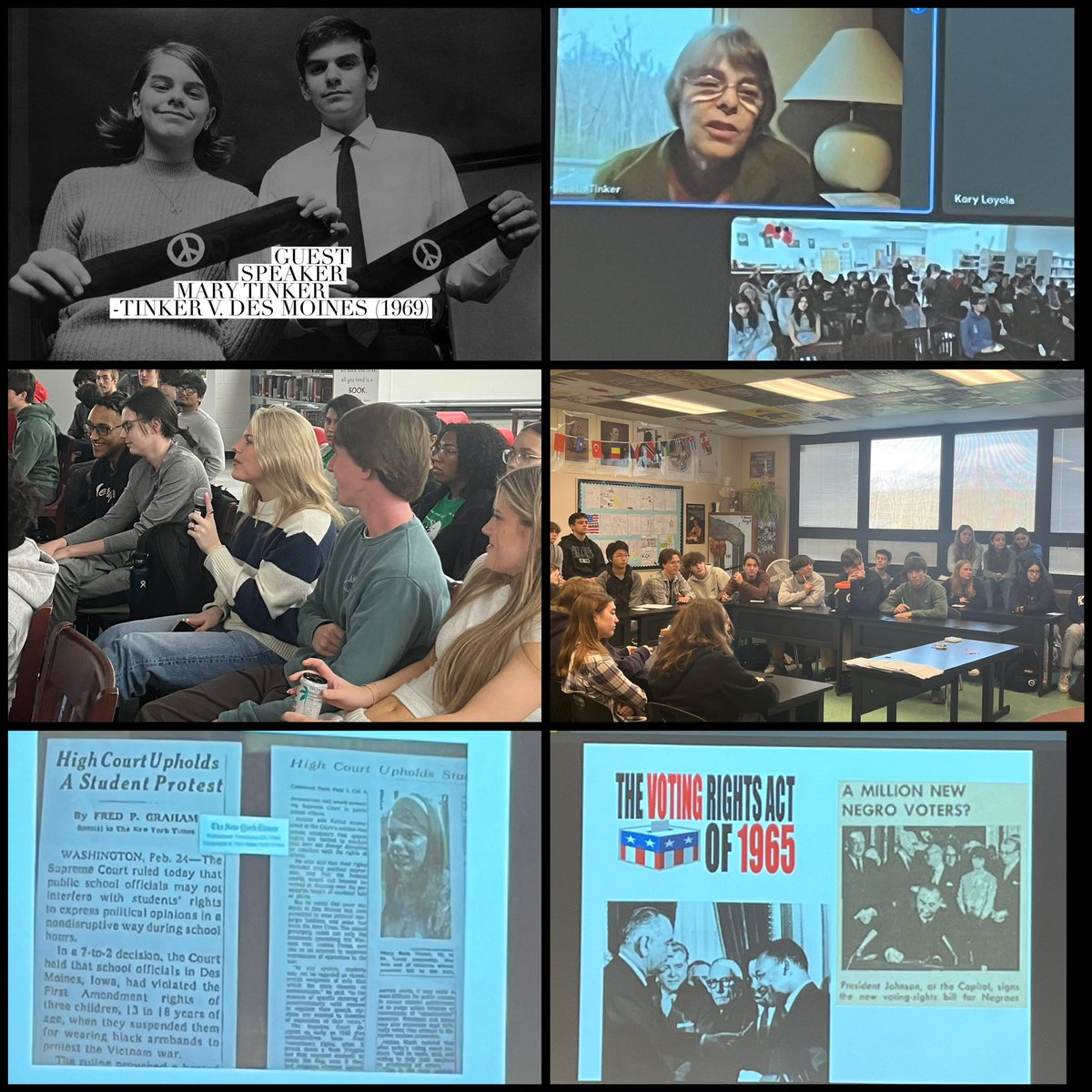 The @HPRwildcats American Studies 2, AP US History, and AP US Government and Politics students met and spoke with Mary Tinker today. She was in 8th grade when her brother and she decided to wear black armbands as a form of symbolic speech. @1SussexCoNJDOE