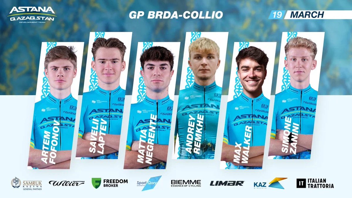 🇸🇮 ROSTER: #GPBrdaCollio Here is our line-up for tomorrow’s race in Slovenia. #AstanaQazDev