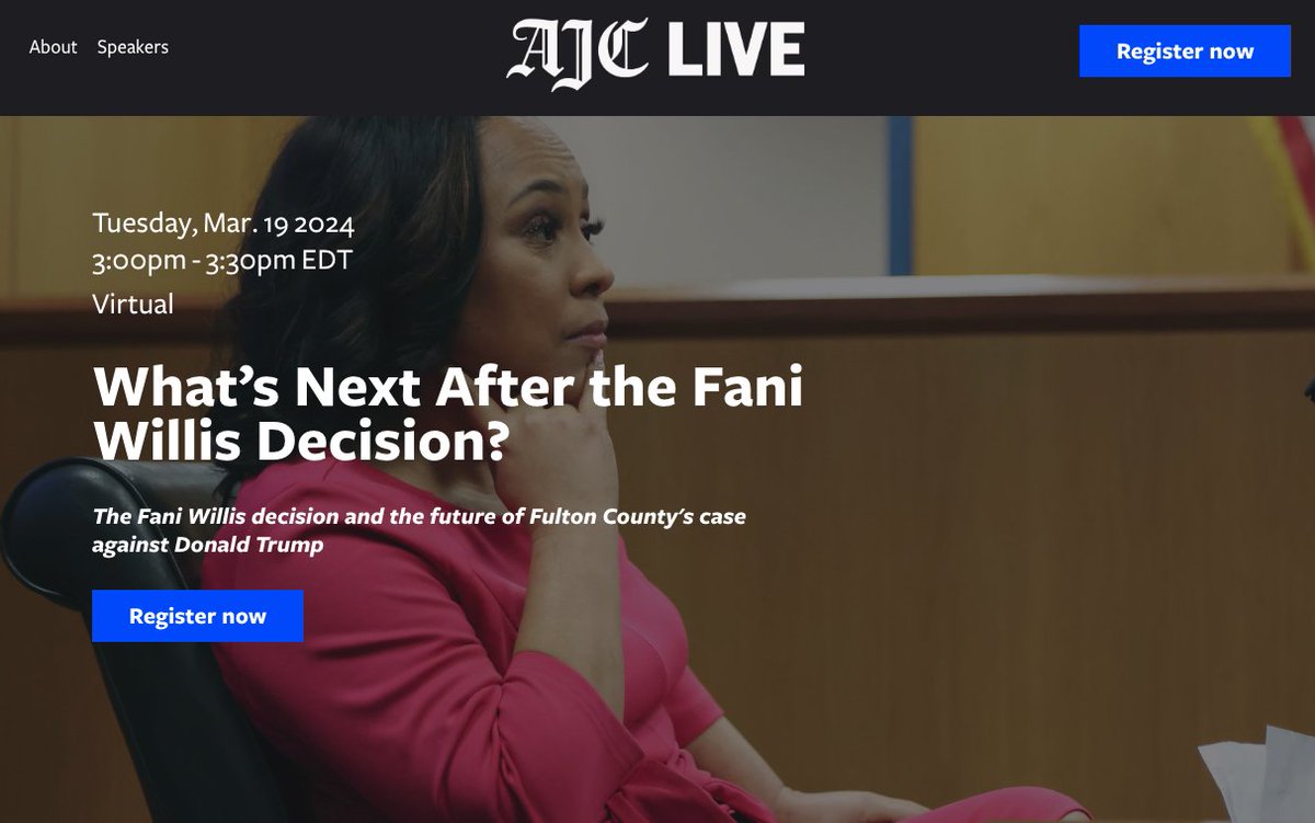 Hey @ajc readers: Join @ajccourts @dwickert and I tomorrow afternoon for an online briefing exclusively for subscribers on what's next in the Fulton Trump case. We'll answer your questions and fill you in on what's ahead RSVP here: live.ajc.com/thefaniwillisd…