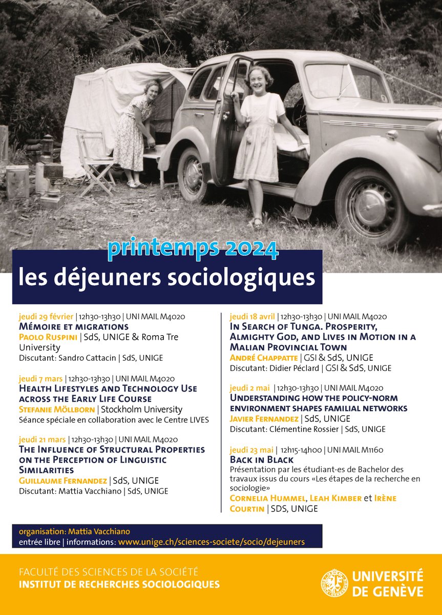 SOCIO UNIGE (@irs_sds) on Twitter photo #dejsocio
<a href="/UNIGEnews/">Université de Genève</a>
jeudi 21 mars | 12h30-13h30 | UNI MAIL M4020
The Influence of Structural Properties on the Perception of Linguistic Similarities
Guillaume Fernandez | SdS, UNIGE
Discutant: Mattia Vacchiano | SdS, UNIGE
unige.ch/sciences-socie… #dejsocio
<a href="/UNIGEnews/">Université de Genève</a>
jeudi 21 mars | 12h30-13h30 | UNI MAIL M4020
The Influence of Structural Properties on the Perception of Linguistic Similarities
Guillaume Fernandez | SdS, UNIGE
Discutant: Mattia Vacchiano | SdS, UNIGE
unige.ch/sciences-socie…