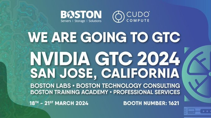 Cudo_Compute's tweet photo. 👥🗓️ Day 1 of #NVIDIAGTC is here! Swing by booth 1621 to meet the #CudoCompute team and experience the power of #AI-enabled cloud services. Let's talk about the future of #GPUs and #CloudComputing. See you there! https://t.co/Dg4VBLSTlC