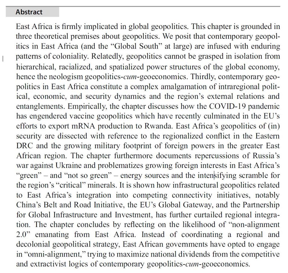 📢Output from our @DecolonialityN research tandem: @ShangweliBeria & I write on 'Geopolitics-𝑐𝑢𝑚-Geoeconomics in East Africa: New Scrambles and Omni-alignments'➡️shorturl.at/hjpDQ @CAAC_Network @IPSS_Addis @SCWObservatory @MT_Afrika @CamGeopolitics @ThabitSenior @Udadisi