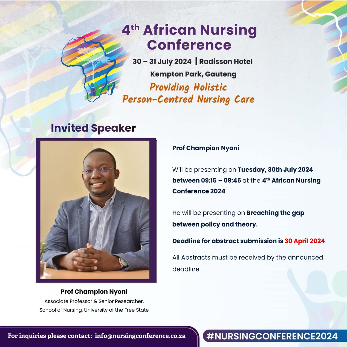 Calling all nurses! Let's come together to ensure policy decisions are rooted in nursing theory and supported by evidence-based practice. #NURSINGCONFERENCE2024
Click on the link nursingconference.co.za to register or submit an abstract