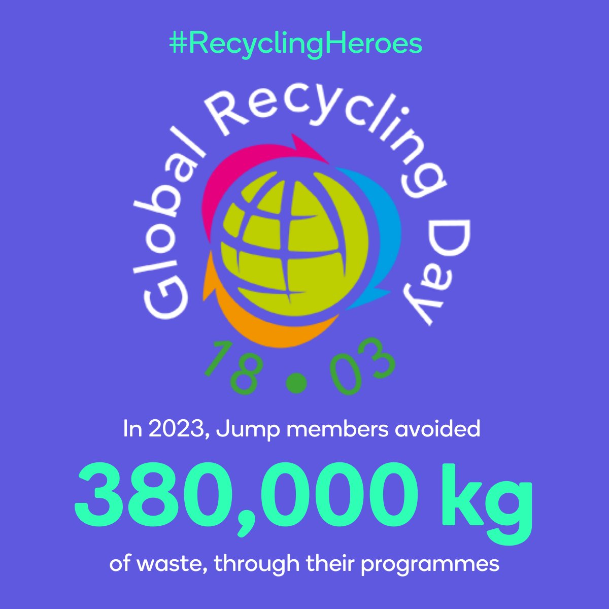 For @GlbRecyclingDay we're celebrating our #RecyclingHeroes who avoided over 380,000 kg of waste in 2023 through reducing, re-using and recycling. You can see more about how Jump programmes delivered real impact in 2023, by reading our report: teamjump.co.uk/the-impact-of-…