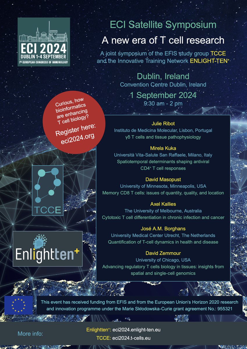 Who says bioinformaticians are replacing wet lab scientists? Actually,  they're the perfect lab partners, helping T cell biologists answer key questions!

Join us at the joint symposium of EFIS TCCE &amp; ENLIGHT-TEN ITN #ECI2024

Register now: eci2024.org/registration/