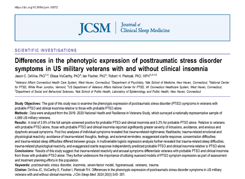 Results of this study suggest that trauma-related reactivity and arousal symptoms differentiate #veterans with probable #PTSD and clinical #insomnia from those with probable PTSD alone. bit.ly/3VtSMHM