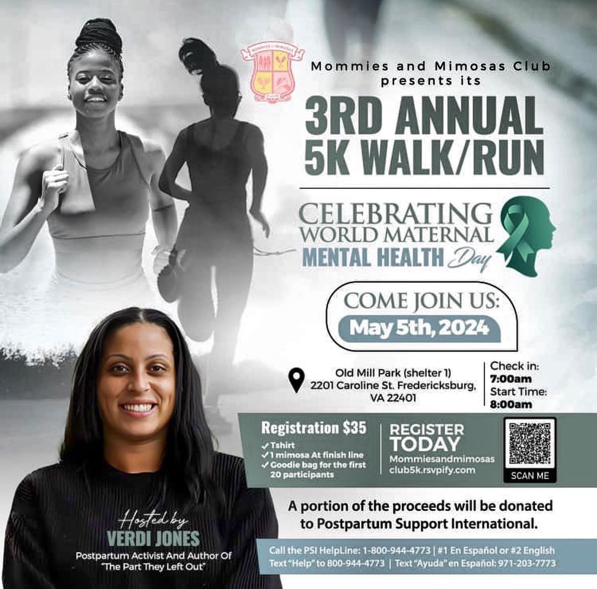 Celebrate #worldmmhday with Mommies and Mimosas Club 3rd Annual 5k Walk/Run with guest host Verdi Jones #maternalmentalhealthmatters #StrongerTogether
