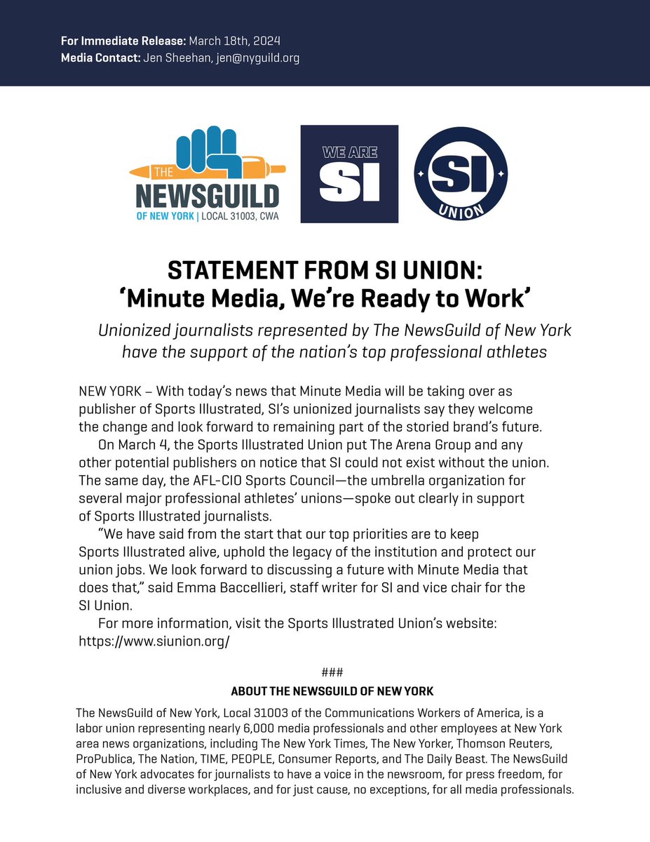 We look forward to discussing the future of SI with our new operators at Minute Media