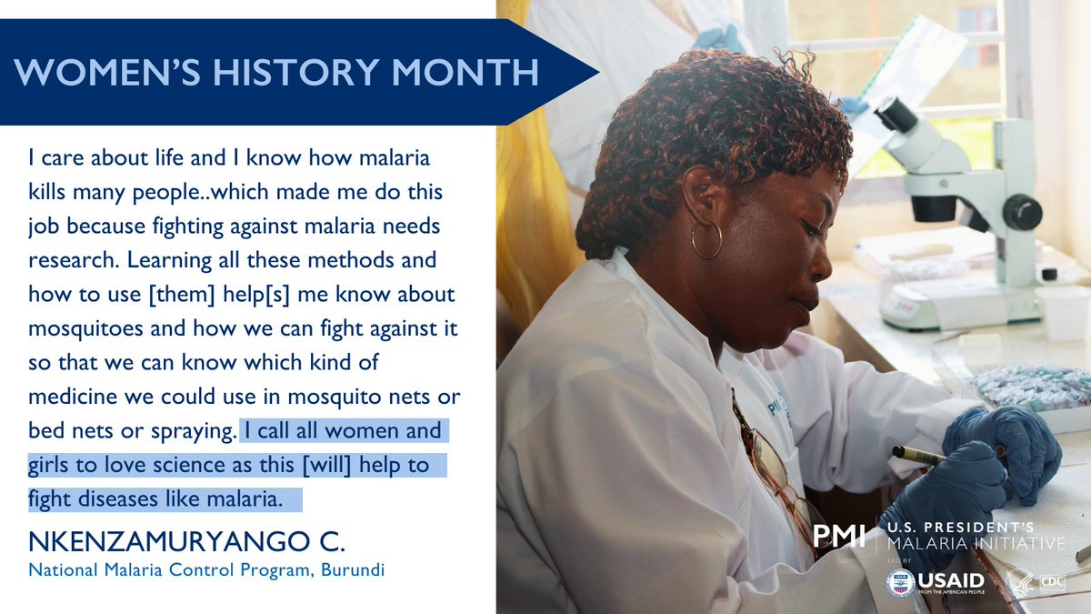 This #WomensHistoryMonth we are celebrating women in science who are 🔑 in the fight to #EndMalaria. Meet Nkenzamuryango, a researcher with the National Malaria Control Program in Burundi, and learn why she chose to pursue a career in malaria research! ⬇️