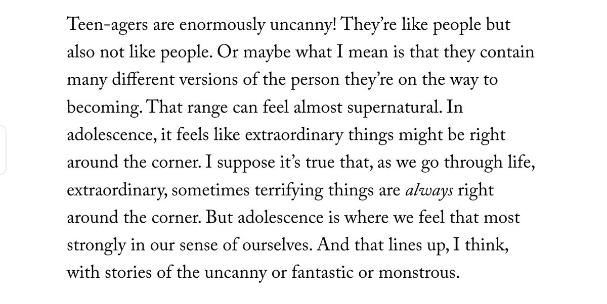 Lots of great points on (the frivolity of - in the positive sense) fantasy in this interview with Kelly Link by @xwaldie. And nice to read this answer in particular after being asked a few times about the uncanniness of a teenager, and his multiple selves, in a translation.