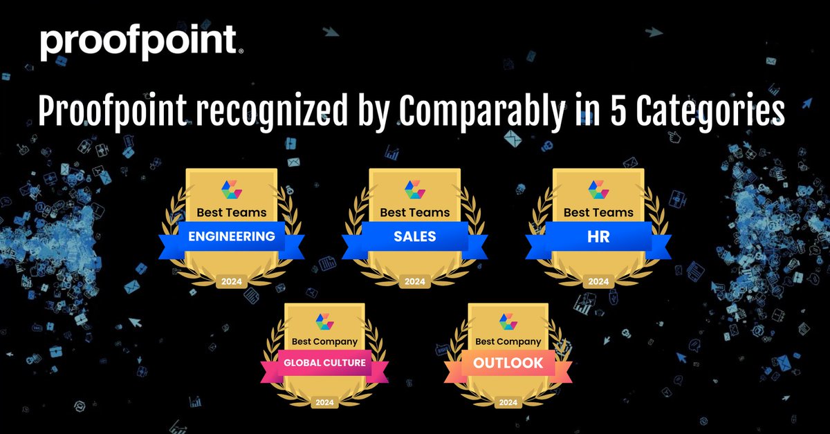 Proofpoint is one of @Comparably's 2024 #BestPlacesToWork, based on employee sentiments gathered over a 12-month period. 👏

The awards acknowledge our strategic initiatives, forward-thinking approach & exemplary functional departments. #LifeAtProofpoint bit.ly/3TkiRGF