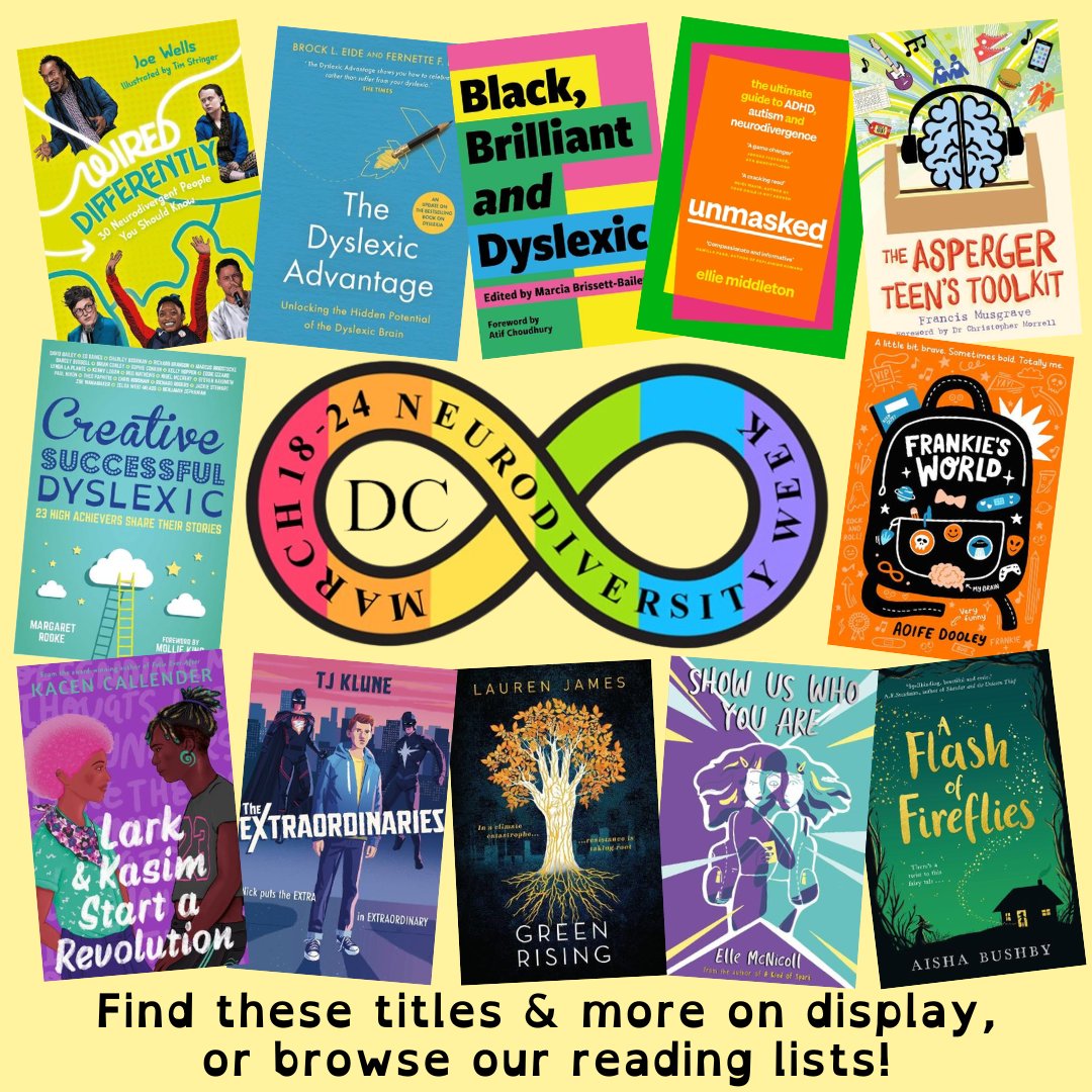 We're celebrating #NeurodiversityWeek here @DulwichCollege! Browse our displays in the Wodehouse and @chandlerlibdc, check out our @BarringtonStoke books for dyslexic readers, or explore our neurodiversity reading list online: tinyurl.com/ycyaajuw