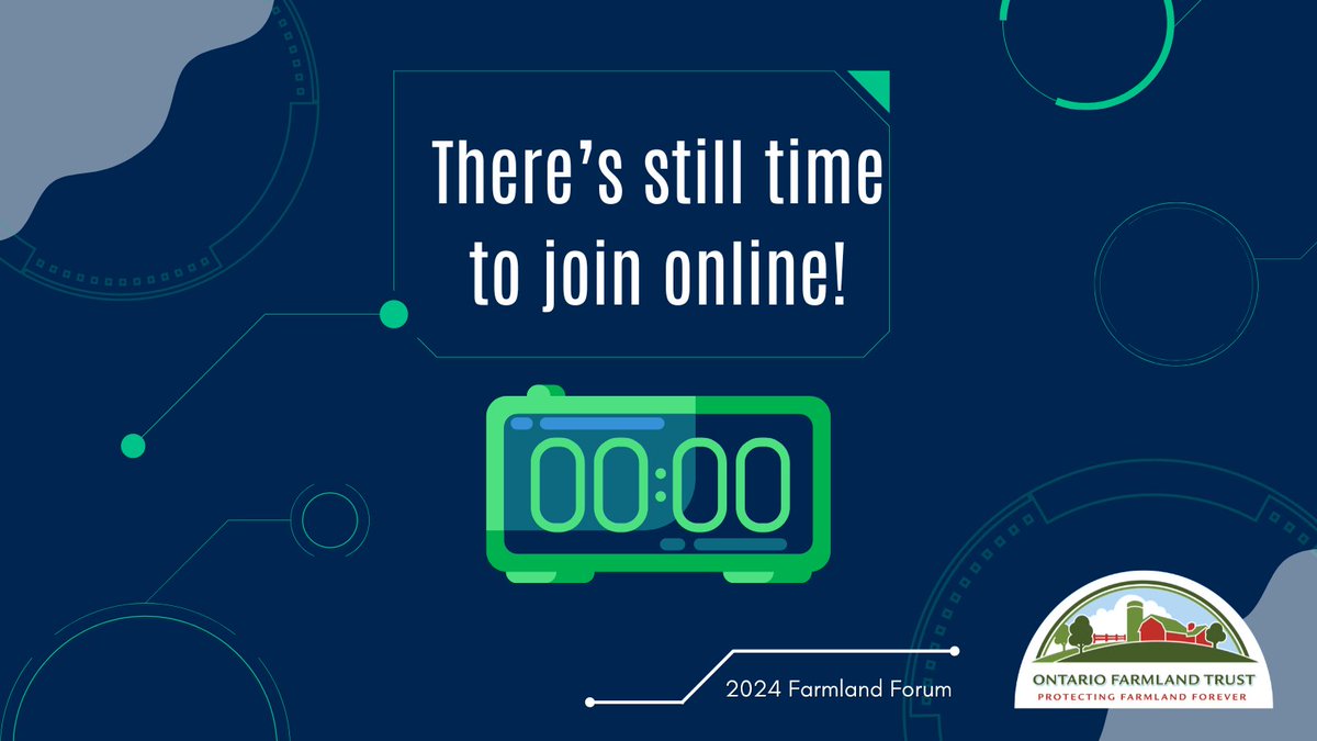 🚨There’s still time to register for Online Attendance at the #2024FarmlandForum! Join us online on March 21st for a full day of discussion on the most pressing issues facing farmland. ontariofarmlandtrust.ca/forum/ #ontag #cdnag #farmlandforever