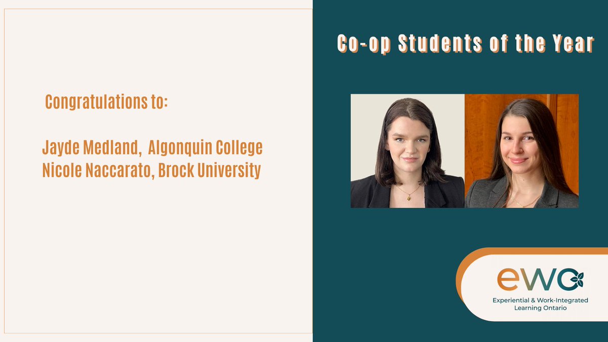 Experiential & Work-Integrated Learning Ontario (@ewocoop) on Twitter photo Meet the 2023 #coop Student of the Year Award recipients: ewo.ca/awards/
<a href="/AlgonquinColleg/">Algonquin College</a> <a href="/BrockUniversity/">Brock University</a> #InspiredWIL Meet the 2023 #coop Student of the Year Award recipients: ewo.ca/awards/
<a href="/AlgonquinColleg/">Algonquin College</a> <a href="/BrockUniversity/">Brock University</a> #InspiredWIL