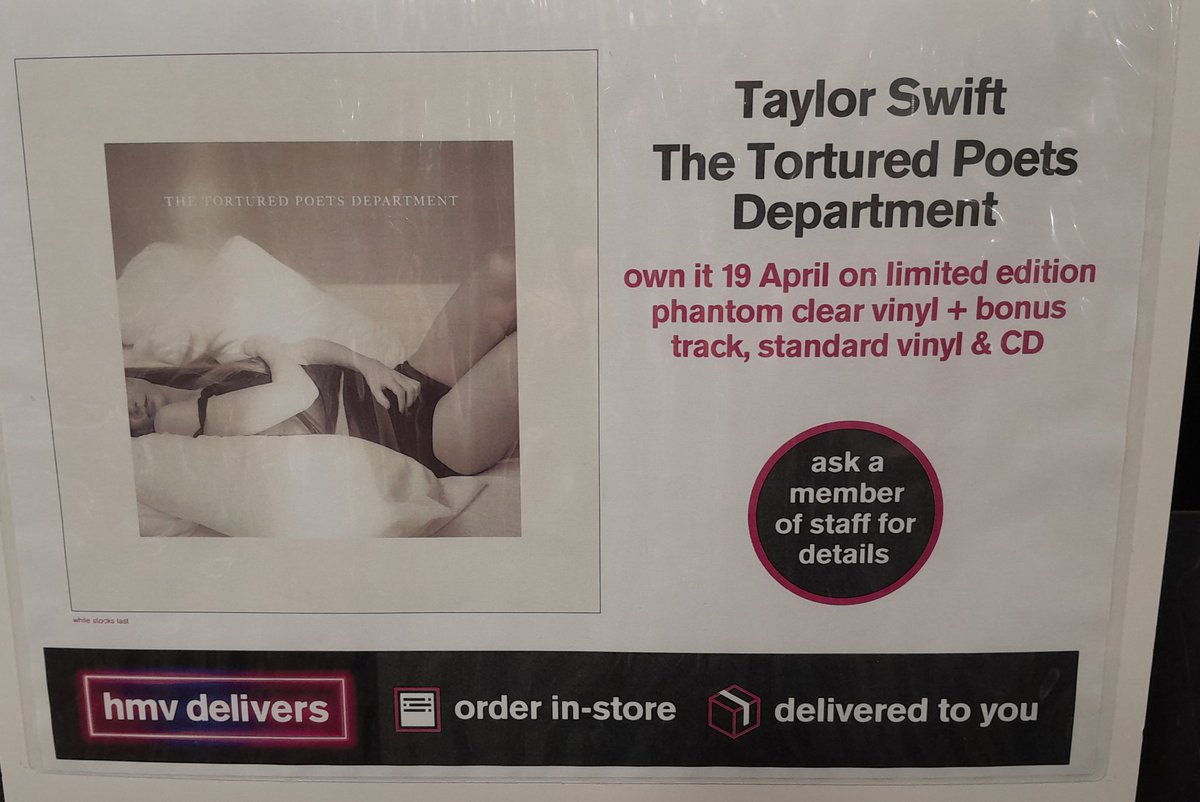 Taylor Swift - The Tortured Poets Department is released on 19th April! Pre-order your copy in store now. #hmv #taylorswift