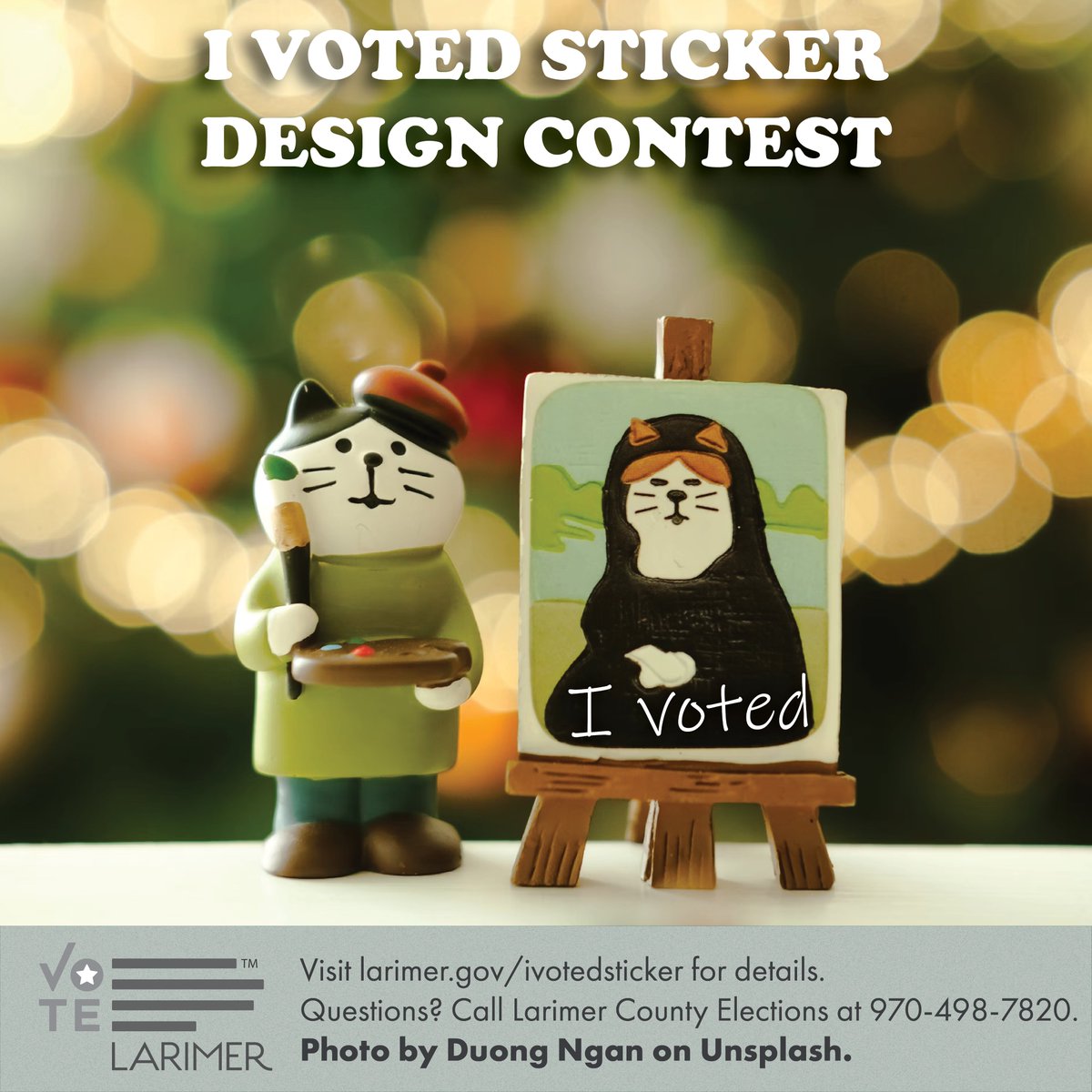 Larimer_Clerk's tweet photo. ATTENTION: Larimer County High Schoolers!
The ‘I Voted’ sticker design contest deadline is this FRIDAY, March 22, at 5PM. If you haven’t submitted your design, there’s still time! Visit https://t.co/XP17FoBK6x for details. https://t.co/DlRQ9SP56F