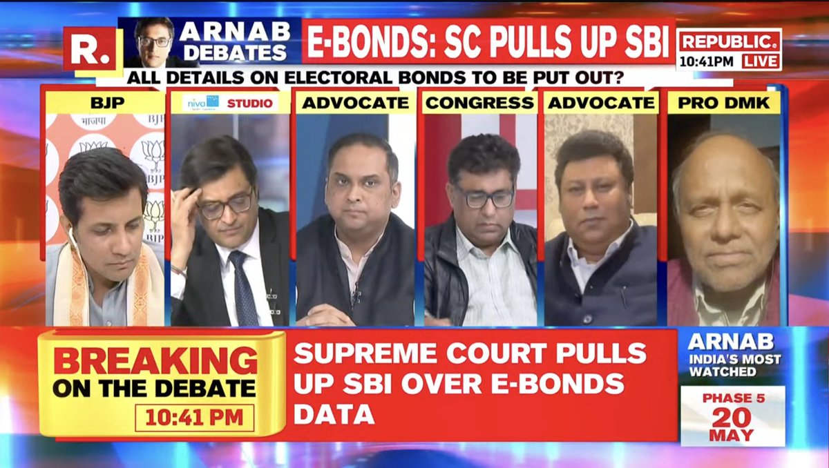 republic's tweet photo. Electoral Bonds: Hasn't SBI disclosed all the details?
Tune in here to watch The Debate with Arnab and fire in your views - https://t.co/nPjdNSoXZU
#ElectoralBonds #EBonds #SBI #BJP #TMC #Congress #LokSabhaElections #2024Elections #Arnab #ArnabGoswami https://t.co/b3cPyrpL3j