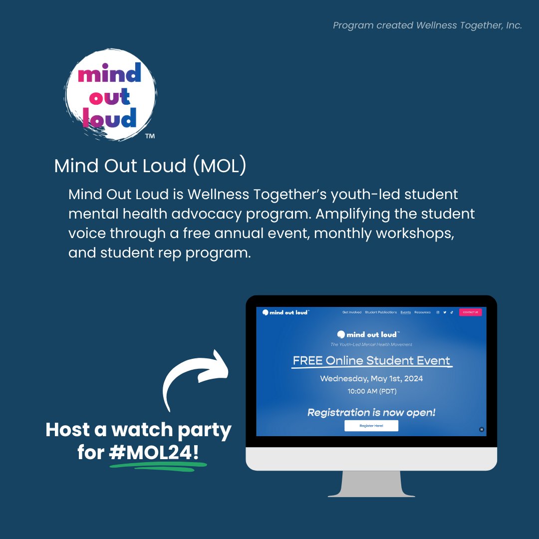Explore ✨FREE✨ resources for your school community with Wellness Education Lab (WEL) and Mind Out Loud (MOL).

Learn more about these Wellness Together programs by using the link in our bio!

#WellnessTogether #Resources #SchoolMentalHealth #MentalHealth #StudentMentalHealth