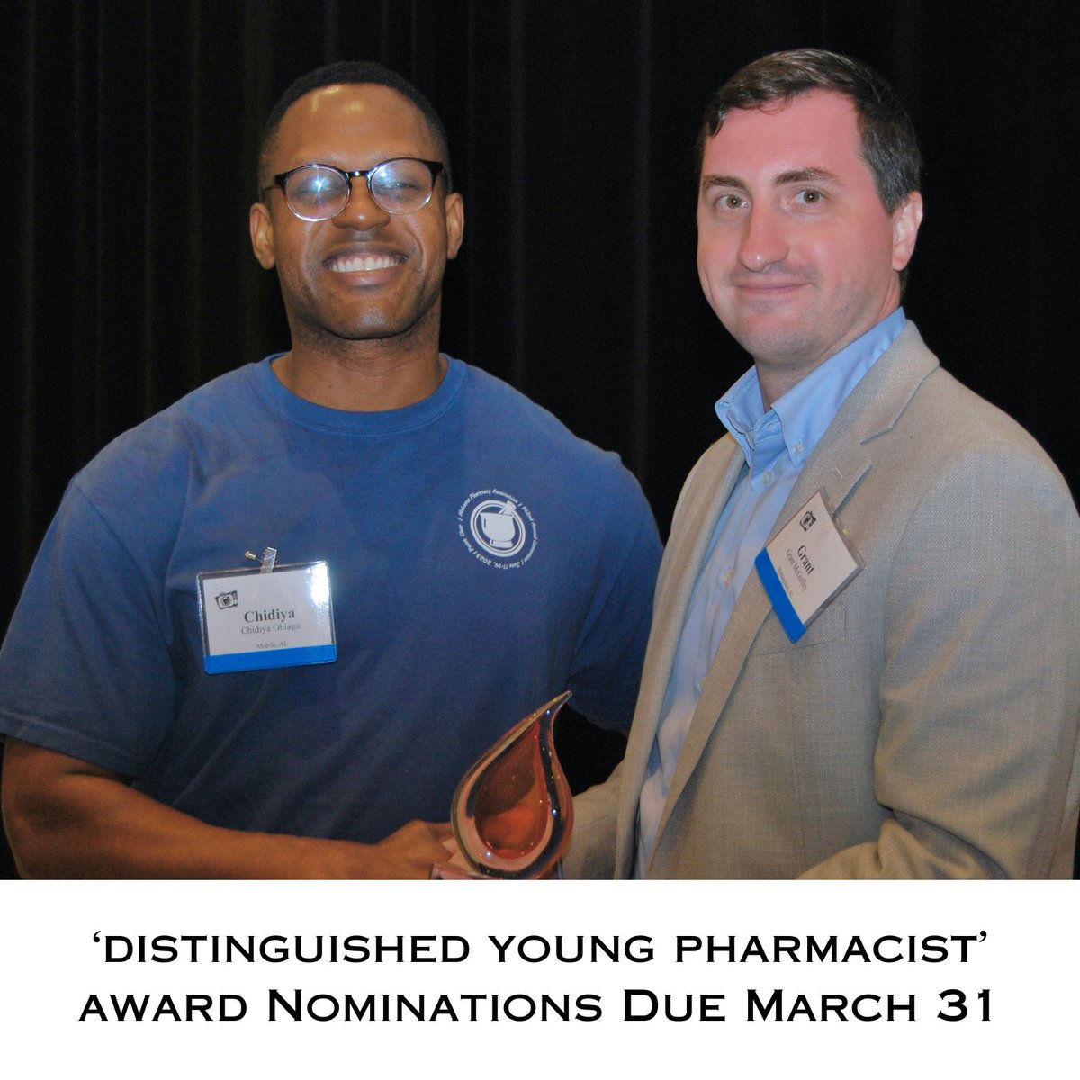 The ‘Distinguished Young Pharmacist’ award recognizes leadership and service to the profession by a pharmacist early in their career. Have someone in mind? Let us know by March 31! aparx.org/page/Award_Nom…