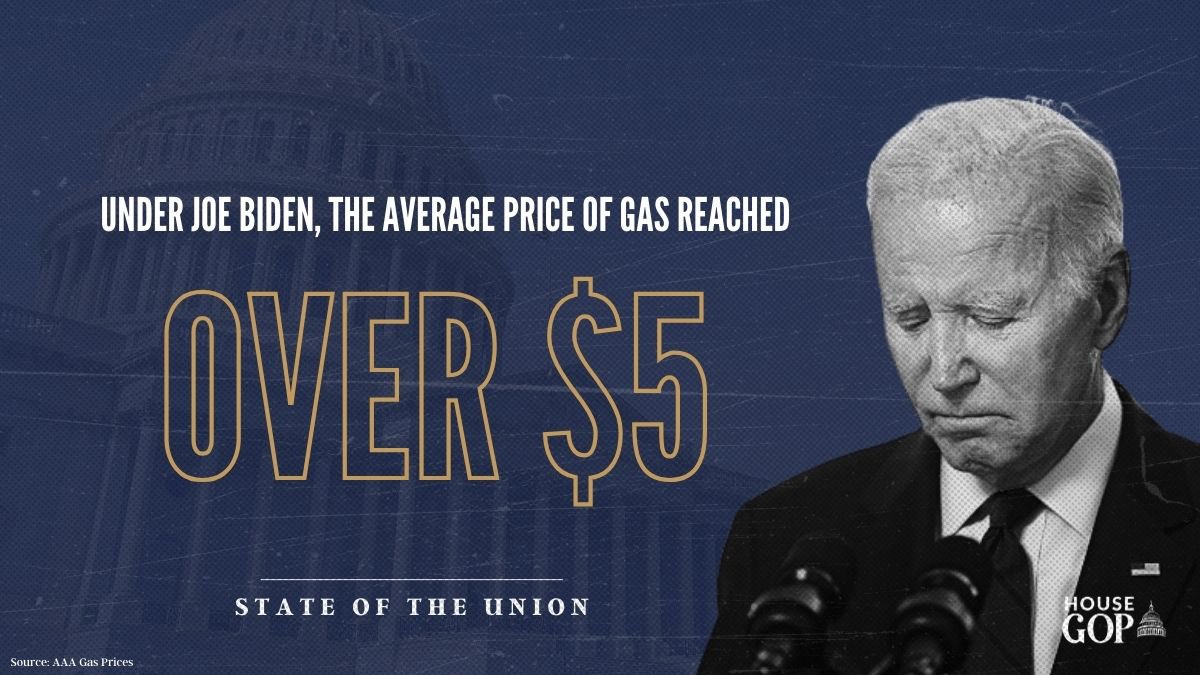 It’s time to end the Biden Administration’s war on American energy. When President Biden took office in January 2021 the average price of a gallon of gas was $2.39. Under his failed leadership the average price of a gallon of gas has reached over $5.