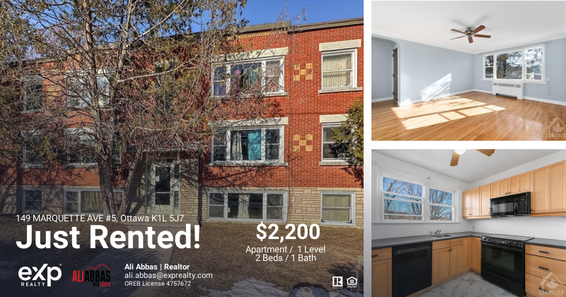 🔥𝐉𝐔𝐒𝐓 𝐑𝐄𝐍𝐓𝐄𝐃
𝟏𝟒𝟗 𝐌𝐀𝐑𝐐𝐔𝐄𝐓𝐓𝐄 𝐀𝐕𝐄 #𝟓, 𝐎𝐭𝐭𝐚𝐰𝐚 𝐊𝟏𝐋 𝟓𝐉𝟕
It's wonderful to hear that my clients will be enjoying the convenience of modern amenities.
🚨Attention Tenants
Looking to rent? 📞613.266.6532
#ottawarealestate
#realtorshelpingrealtors