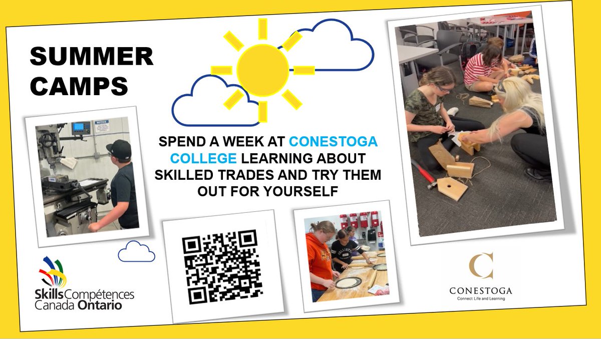 Are you near <a href="/ConestogaC/">Conestoga College</a> ? Register for <a href="/skillsontario/">Skills Ontario</a> summer camps happening in Brantford, Reuter and Guelph campuses through the summer! #SummerCampIsland #Careers #fun #skilltradecareers