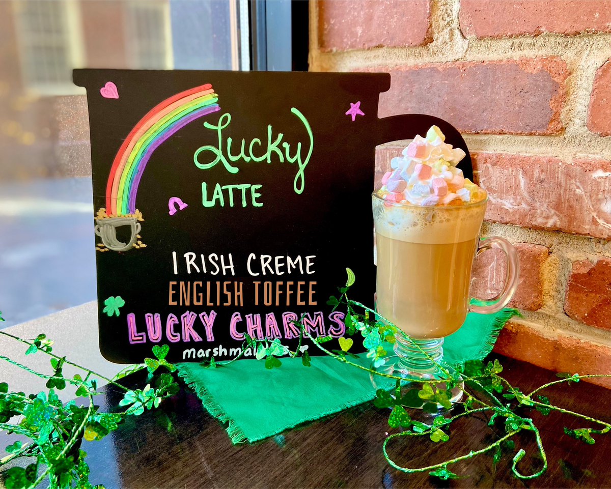 thewellboston's tweet photo. Have a Lucky Monday with our Lucky Latte!🌈

Irish Creme and English Toffee come together for a taste that’s pure gold! Topped off with Lucky charms 
for that extra touch! Available hot, iced or frozen. ☘️ https://t.co/5MBhVGt7Za