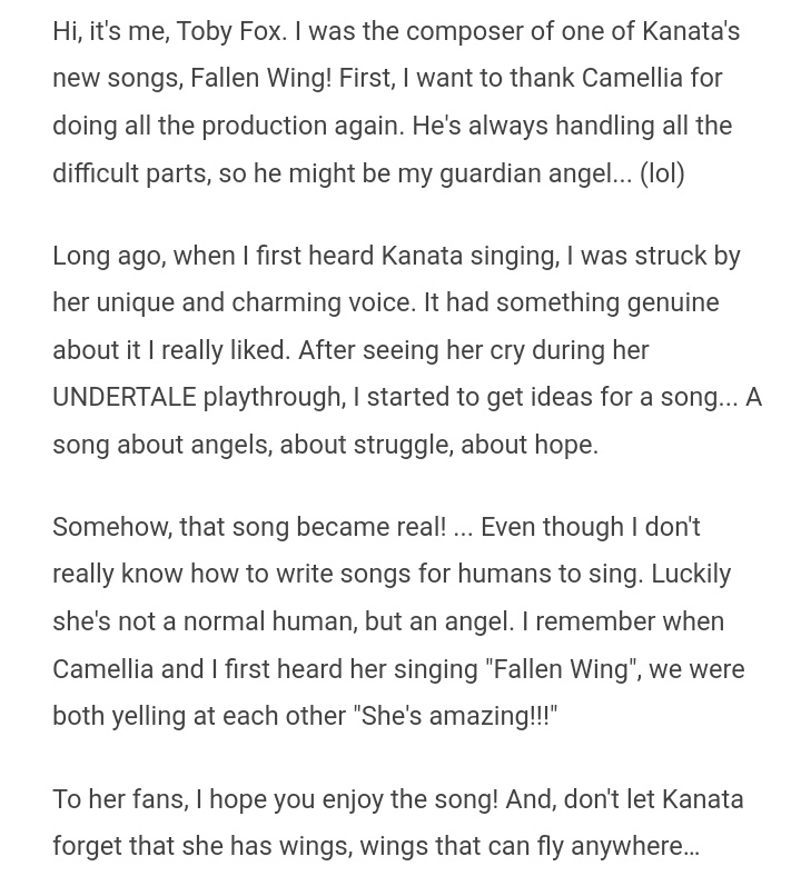 dailytobytrivia's tweet photo. Toby composed a song by Amane Kanata called Fallen Wing for her recently released album Unknown Diva.
An English message from him can be found https://t.co/a3xCYwRjAP