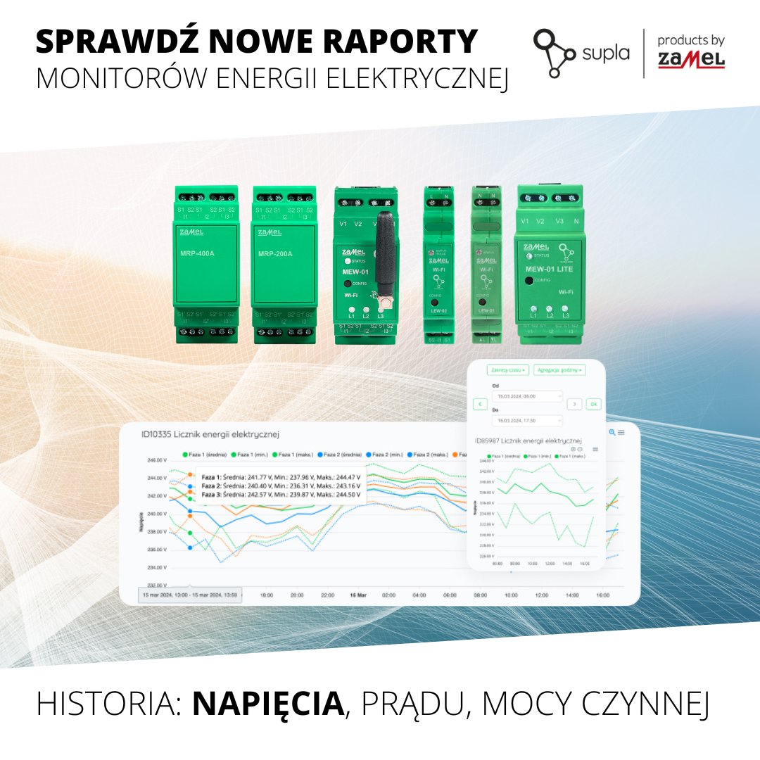 Zamel_PL's tweet photo. 🎉 Aktualizacja Supla do wersji 24.03 wprowadza do monitorów energii Zamel #wykresy 📈mocy, napięcia i energii czynnej. #moc #napięcie #wysokienapięcie https://t.co/VFq4CK3ZtC