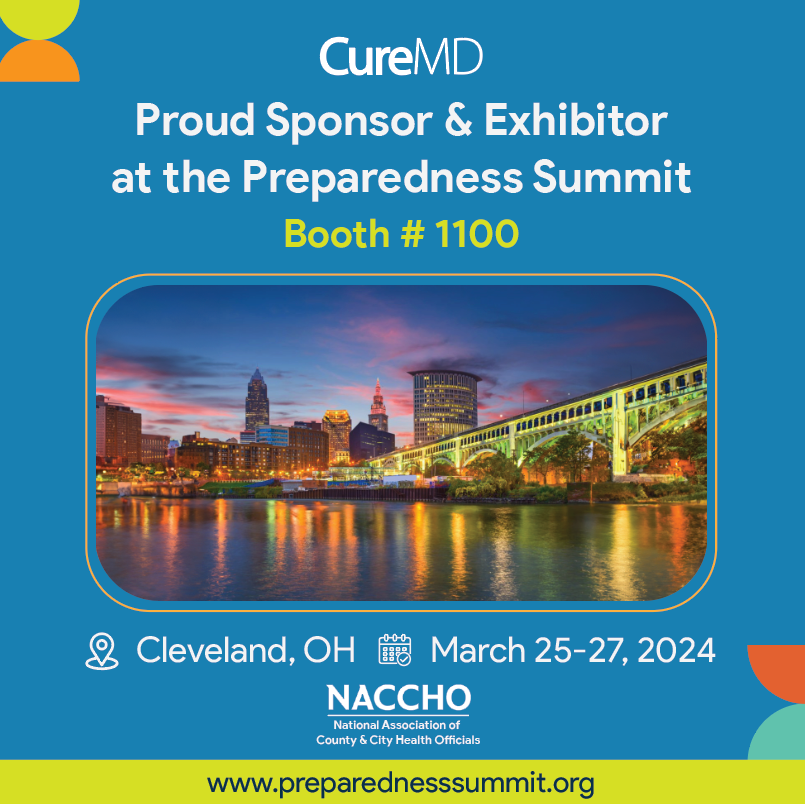 CureMD's tweet photo. CureMD is excited to return as both a sponsor and exhibitor at #Prep24, in Cleveland, Ohio, March 25-28 2024. Visit us at Booth 1100 where Bill Adsit and Lane Hill will be on hand to meet attendees and address any inquiries!
#CureClients #CureCommunity #NACCHO #PrepSummit https://t.co/W2D0hVSaXG