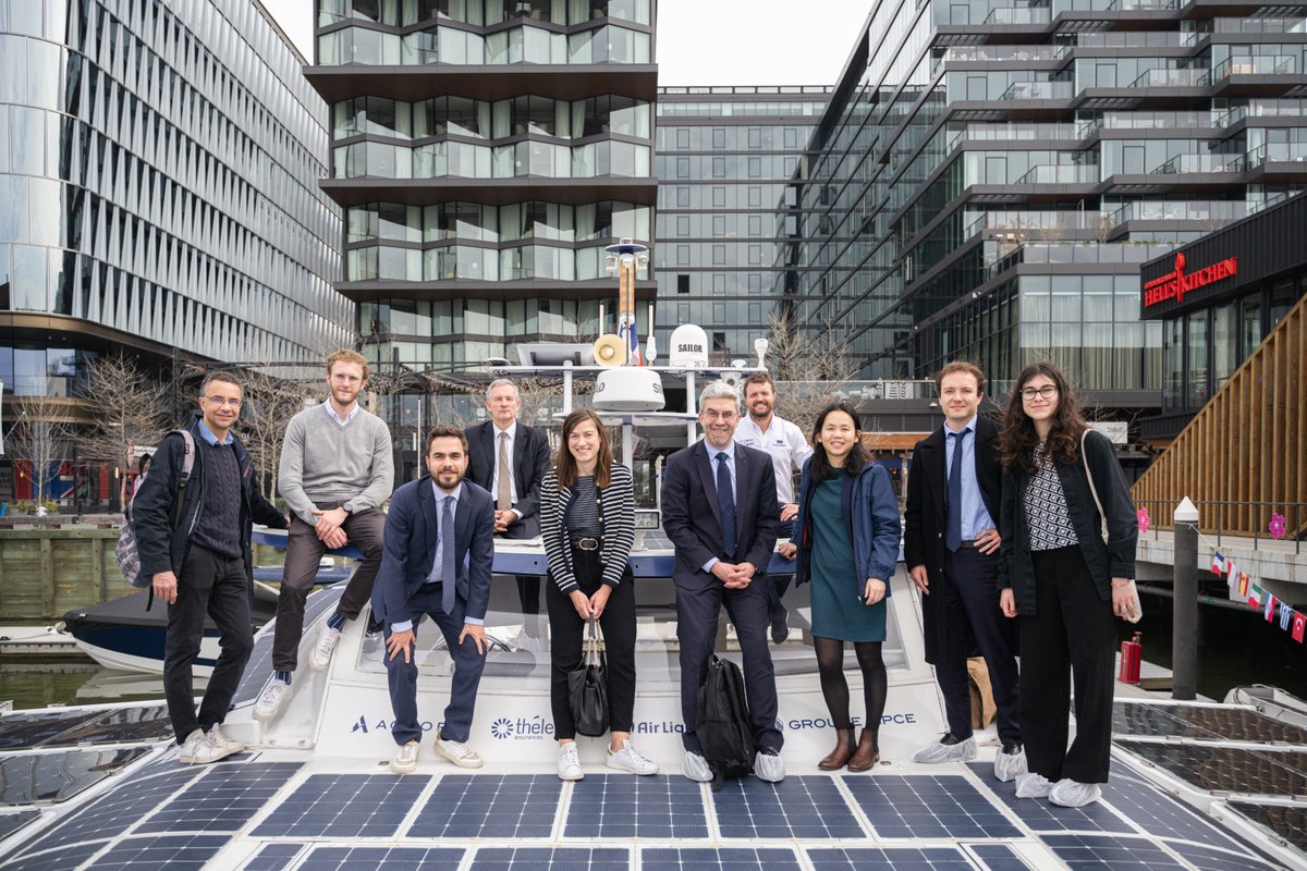 FrenchAmbUS's tweet photo. Glad to have toured the @energy_observer laboratory ship, which is docked this week at the Wharf Marina.

The zero-emission 🇫🇷 vessel is powered by renewable energies/hydrogen and is raising awareness of the impact of maritime transport and showcasing decarbonization solutions. https://t.co/fWu7XrC2Df