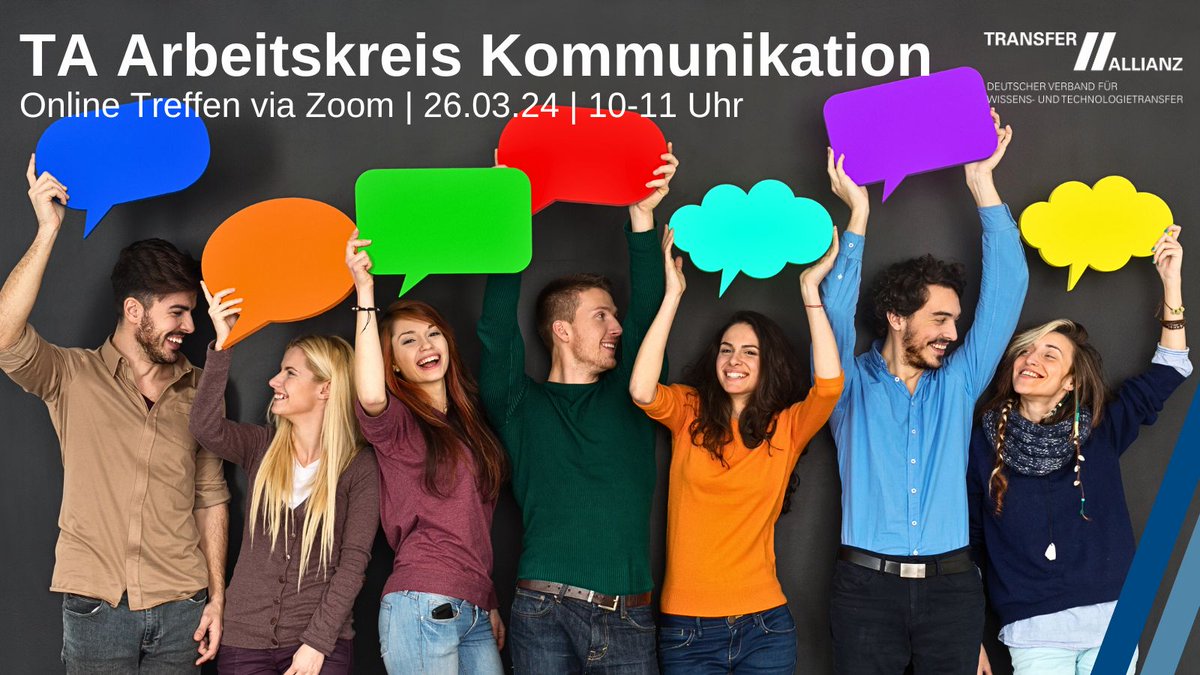 Liebe #Transfer-#Community,
am 26.03.24 trifft sich unser TA-Arbeitskreis #Kommunikation von 10:00 bis 11:00 Uhr online via Zoom.

Wer Lust hat dabei zu sein, der meldet sich bitte bei der AK-Leiterin, Chantal Momber vom @TU_KL, oder unserer Geschäftsstelle.

#Komm #Marketing