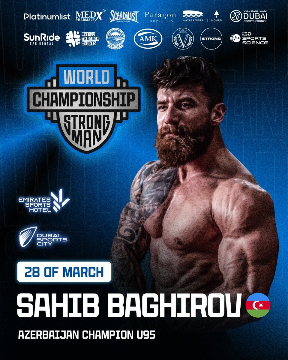 🔥 Power and Pride: Sahib Baghirov Takes the Stage 🏋️‍♂️
Witness the strength of Azerbaijan as Sahib Baghirov, our national strongman champion, competes at the World Strongman Championship! 🌟
📆 Join us on March 28 at the Emirates Sports Hotel for… t2p.pw/8N6JwKoiEt