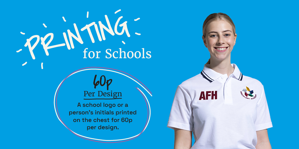 We print school badges, designs and initials on our uniform garments for schoolwear retailers. Small designs are just 60p per design! Get in touch - call 0161 477 7791. #schoolwear #BCorp #ethicalschoolwear #printeduniform #leavershoodies oneandall.co.uk