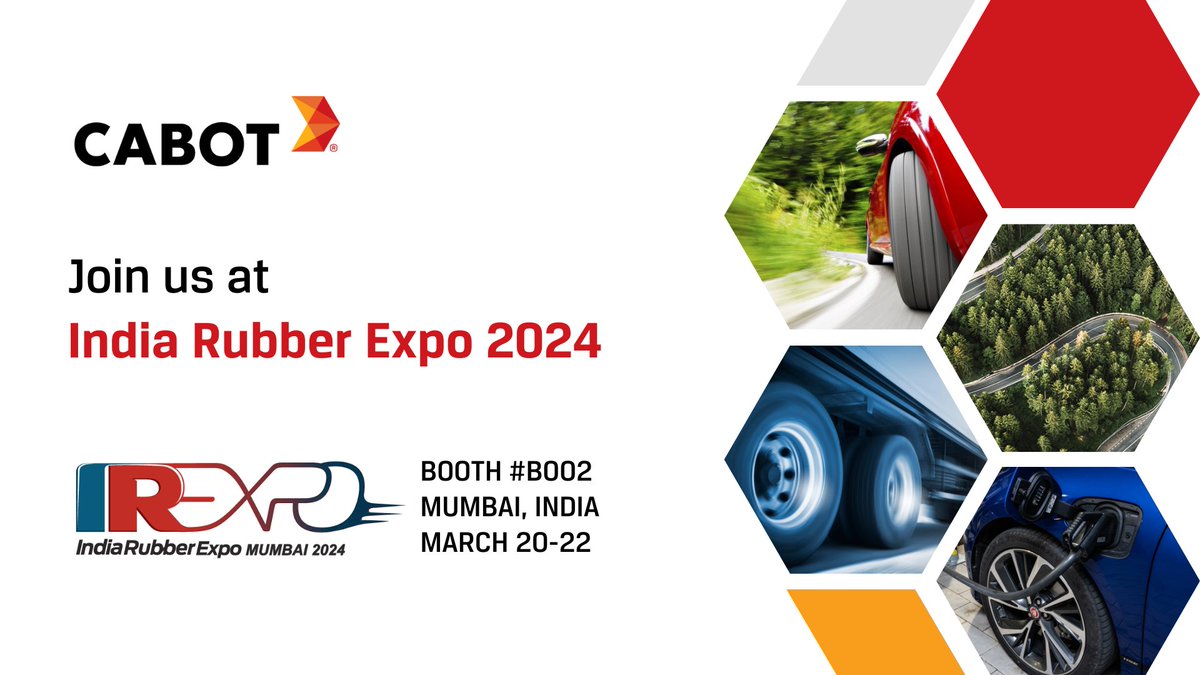 We will be exhibiting at India Rubber Expo 2024 in Mumbai, India, from March 20 to 22 with our distribution partner, Rishiroop Polymers. Visit us at booth #B002 to learn more about our solutions for performance and sustainability. ​ More information: cabot.co/3T7lr2M