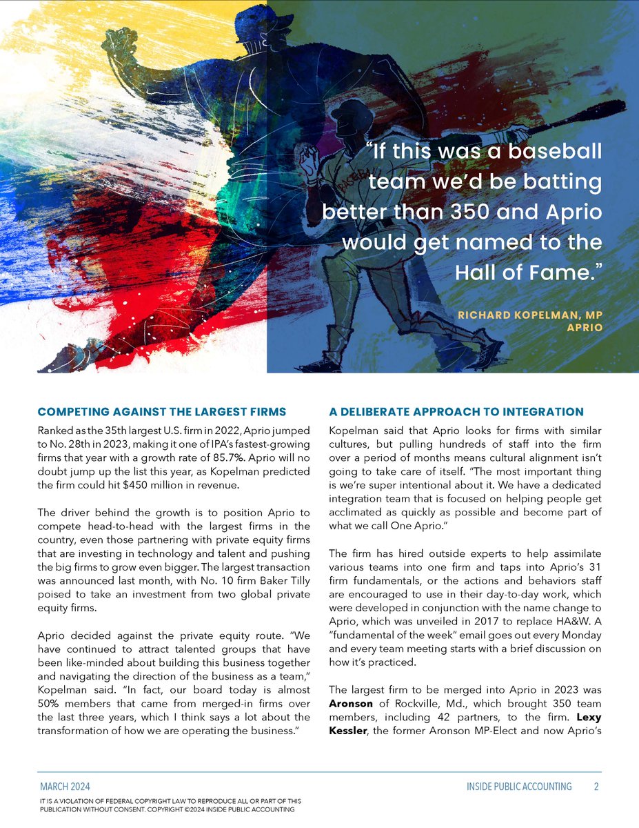 AprioAdvisors's tweet image. @ipainsider, a leader in practice management resources for the public accounting profession, covered Aprio’s transformative #growth over the past year in their latest publication. #OneAprio