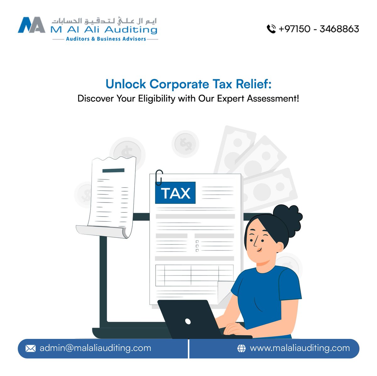 M_Al_Ali_Audit's tweet photo. Unlock Corporate Tax Relief Today! Our expert assessment will uncover your eligibility for valuable tax breaks and incentives. 💼
 #TaxStrategy #ExpertAssessment #MaximizeSavings #BusinessFinance #FinancialConsultation #OptimizeYourTax #ExpertAdvisory #MAIALI #uaecorporatetax https://t.co/akuTfxgt1G