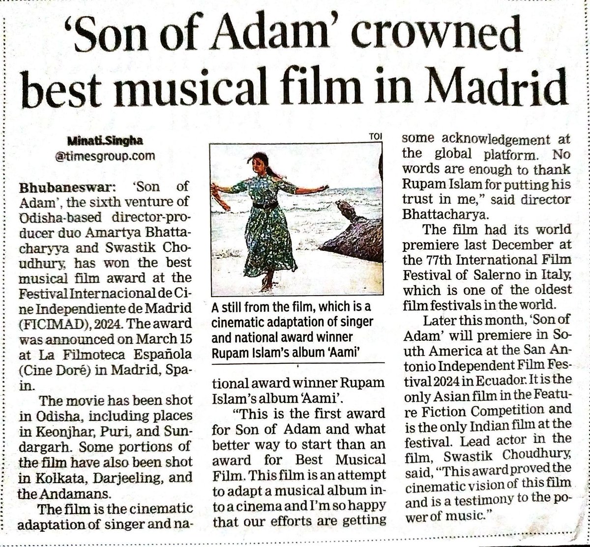 From today's TOI Bhubaneswar. Thank you The Times of India . 

#sonofadam