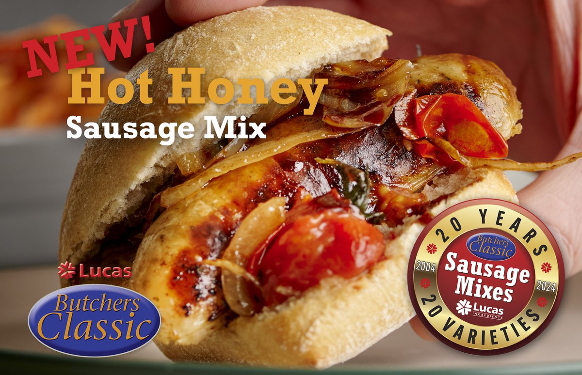 LucasIngredient's tweet photo. NEW! Launching today! Lucas Butchers Classic Hot Honey Sausage Mix!  With its perfect balance of Heat and Sweet featuring honey and chilli, your customers are in for a treat!  Made from the finest ingredients, this quality complete mix will certainly become a barbecue favourite.  And remember, all our spices are sourced from origin.  Get your order in now!
https://t.co/K3hQqb4x6p

#ButchersClassic #HotHoneySausageMix #HotHoneySausages #HotHoney #SausageMix #Sausages #ButchersClassicSausageMix #ButchersClassic20Years #ButchersClassic20Varieties #SausageMaking