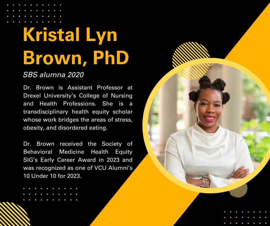 #WomensHistoryMonth spotlight: alumna Kristal Lyn Brown, PhD Dr. Brown is Assistant Professor at Drexel University’s College of Nursing and Health Professions. She is a transdisciplinary health equity scholar whose work bridges the areas of stress, obesity, and disordered eating.