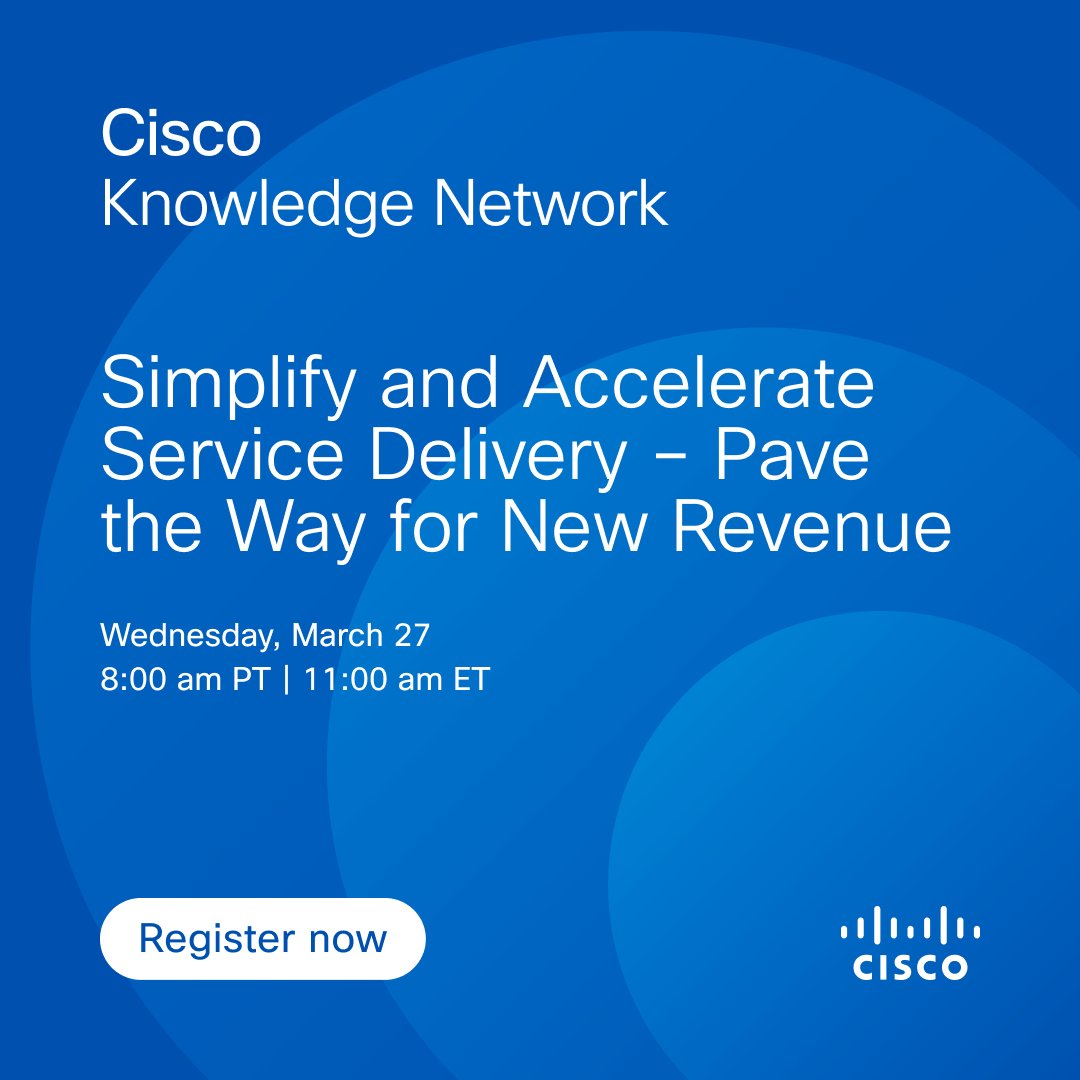 💪🏼 Network complexity has met its match. 
 
Discover how @Cisco's advanced capabilities make it easy to drive best-in-class automation and end-to-end service assurance. 

Register now ⬇️ 
cs.co/6017klud1

#CiscoServiceProvider