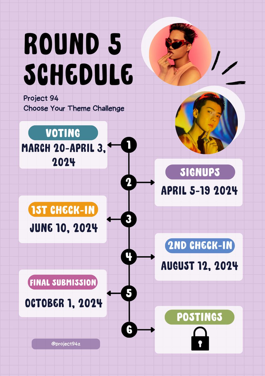 project94z's tweet photo. 🐻 PROJECT 94: ROUND 5 🐣

Thank you for your patience!
ROUND 5 is a CHOOSE YOUR THEME CHALLENGE!

Below is our schedule for this round. All dates operate on KST and subject to change as seen fit. https://t.co/8HpnjEsMkQ
