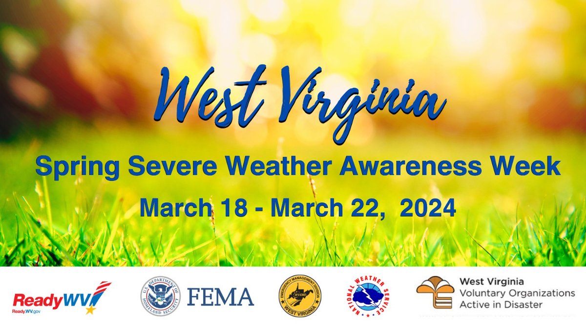 From our partners at the @WVEMD West Virginia Emergency Management Division... Today marks the first day of Spring Severe Weather Awareness Week in West Virginia! https://t.co/m8robJUxYJ

#SpringSevereWeatherAwarenessWeek2024 #SevereWeather #ReadyWV #OneGuard https://t.co/xBIYEzUkO5