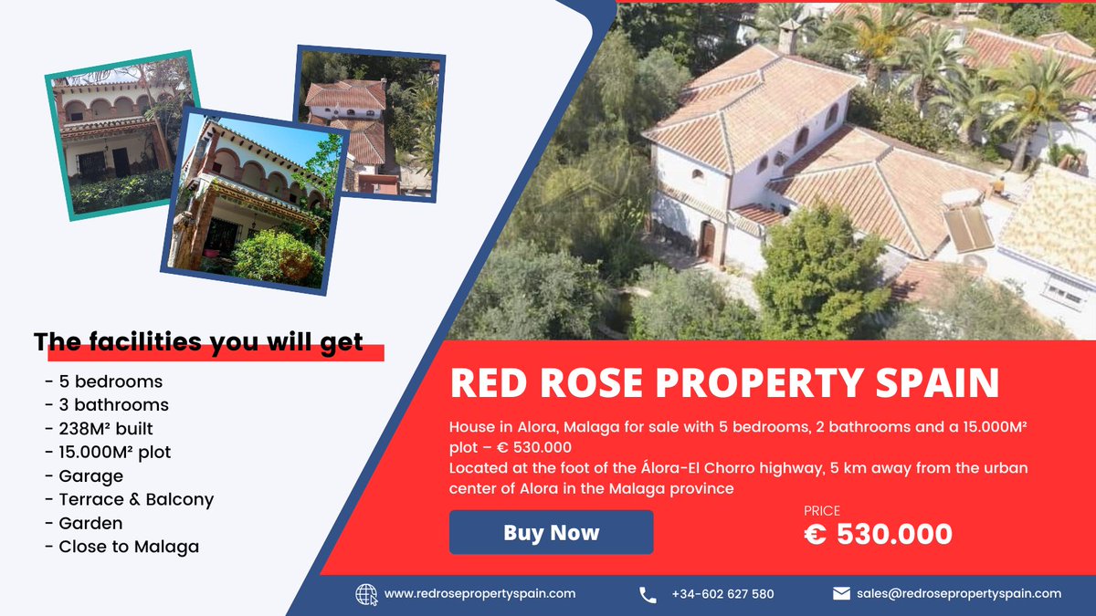 House in Alora, Malaga for sale with 5 bedrooms, 2 bathrooms and a 15.000M² plot – € 530.000

Located at the foot of the Álora-El Chorro highway, 5 km away from the urban center of Alora in the Malaga province.

redrosepropertyspain.com/property/house…

#propertyspain #spain #RealEstate