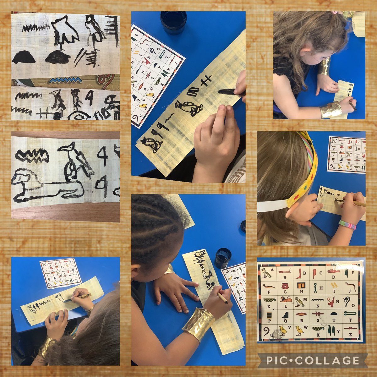 For our final activity, we have transformed into Egyptian scribes and used REAL papyrus, a reed pen and ink to write a message using hieroglyphics! Did you know there were over 500 hieroglyphics?