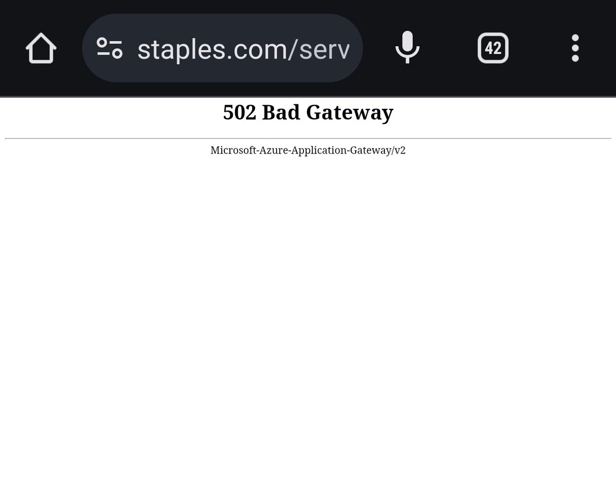 Michaelsweet517's tweet photo. @Staples cannot go to checkout in the services section of the website. Getting a 502 error on different browsers and devices. https://t.co/vzjiqOzb5x